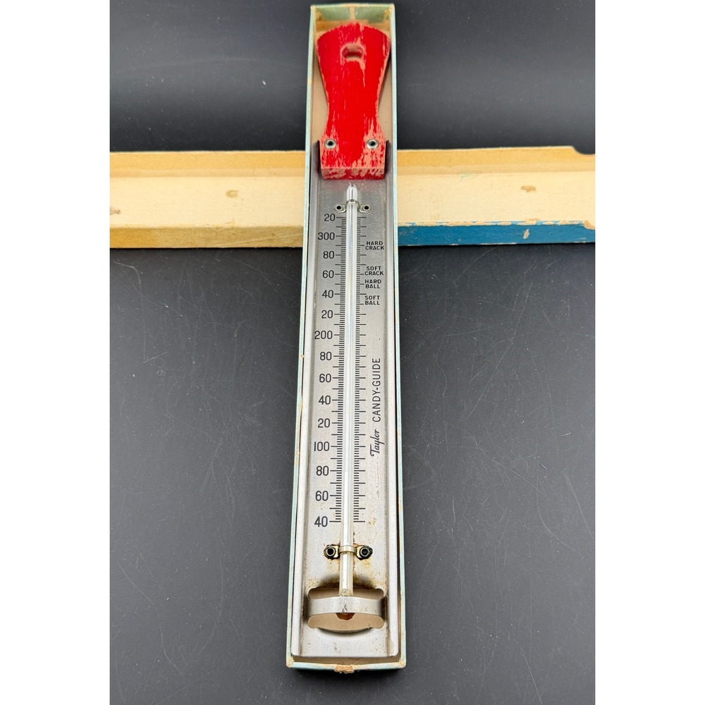 Vintage Taylor Candy-Guide Thermometer: No. 5916 Red Wood Handle with Box